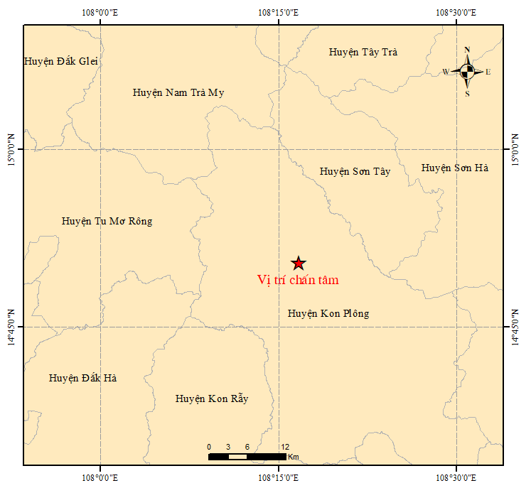 Động đất li&ecirc;n tiếp xảy ra tại khu vực&nbsp;huyện Kon Pl&ocirc;ng, tỉnh Kon Tum.
