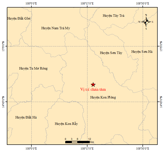 Bản đồ chấn t&acirc;m động đất xảy ra hồi 4 giờ s&aacute;ng 18/5/2023 tại huyện&nbsp;Kon Pl&ocirc;ng