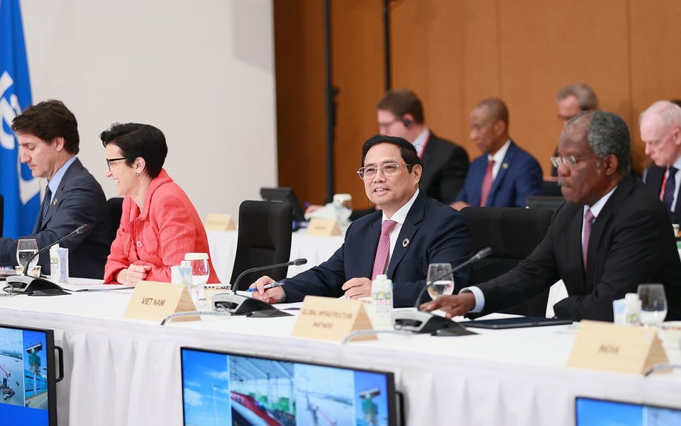 Thủ tướng Phạm Minh Ch&iacute;nh ph&aacute;t biểu tại Sự kiện về S&aacute;ng kiến Đối t&aacute;c Cơ sở hạ tầng v&agrave; đầu tư to&agrave;n cầu (PGII) - Ảnh: VGP/Nhật Bắc