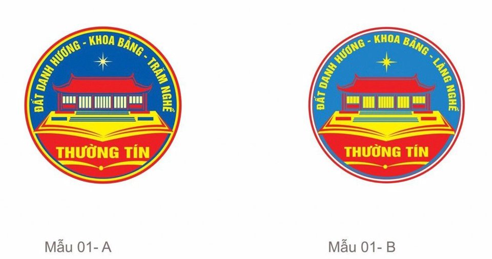 Hai mẫu logo huyện Thường T&iacute;n được lấy &yacute; kiến tại kỳ họp.