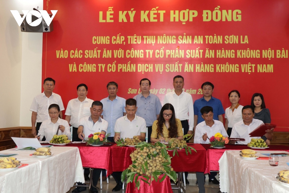 K&yacute; kết hợp đồng cung cấp, ti&ecirc;u thụ n&ocirc;ng sản an to&agrave;n Sơn La tr&ecirc;n c&aacute;c chuyến bay.