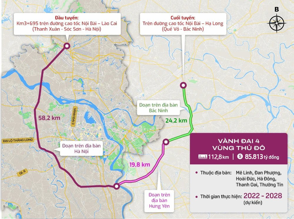 Đường V&agrave;nh đai 4 kết nối c&aacute;c đ&ocirc; thị li&ecirc;n v&ugrave;ng H&agrave; Nội - Hưng Y&ecirc;n - Bắc Ninh