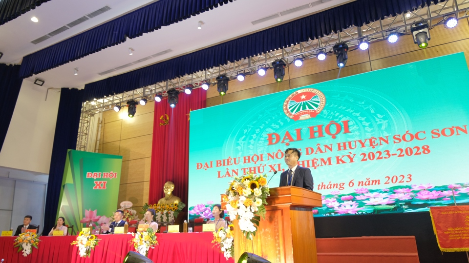 Chủ tịch Hội N&ocirc;ng d&acirc;n huyện S&oacute;c Sơn Nguyễn Mạnh H&ugrave;ng ph&aacute;t biểu tại Đại hội.