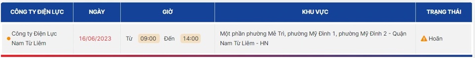 Lịch cắt điện Hà Nội ngày 16/6 mới nhất - Ảnh 1