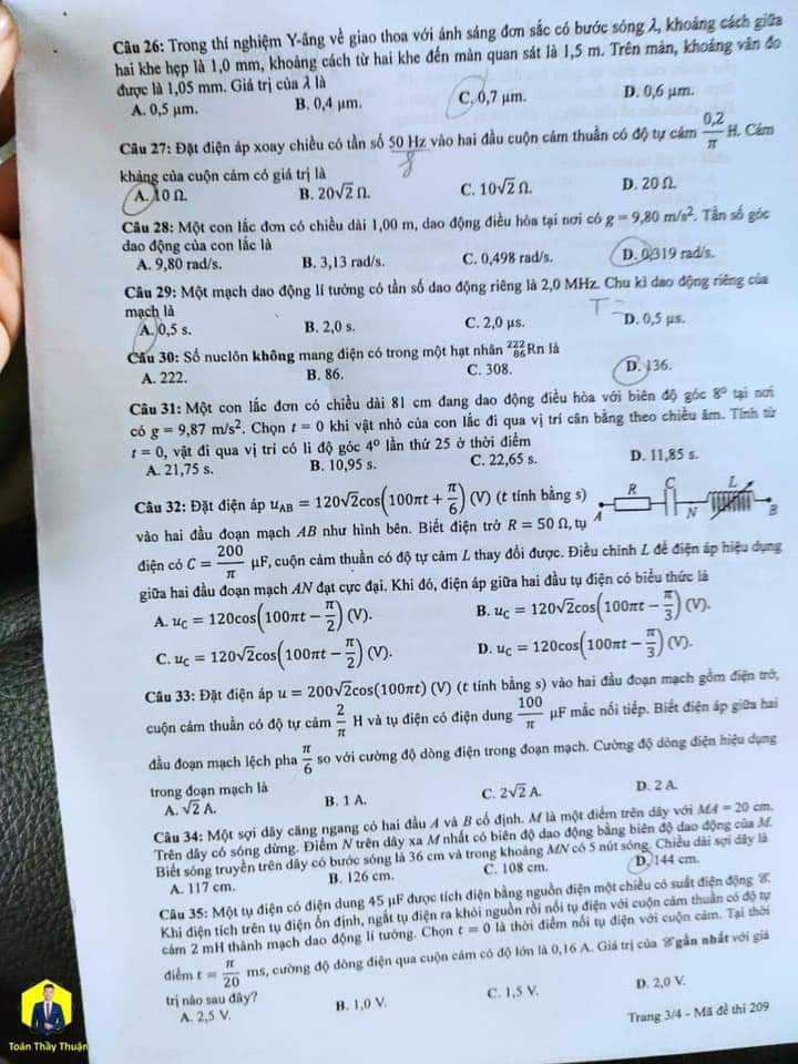 Đề và đáp án môn Vật lý - Kỳ thi tốt nghiệp 2023 - Ảnh 3