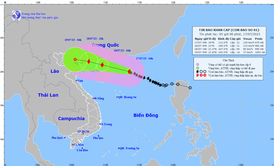 H&igrave;nh ảnh cơn b&atilde;o số 1 l&uacute;c 4 giờ s&aacute;ng nay 17/7/2023.