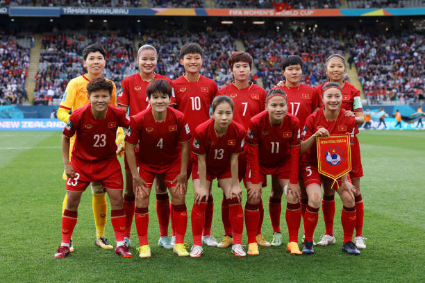 Đội h&igrave;nh xuất ph&aacute;t của tuyển nữ Việt Nam trước tuyển nữ Mỹ tại VCK World Cup 2023. Ảnh: Getty.