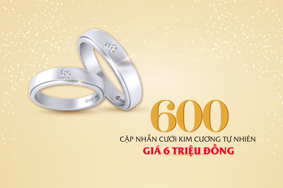 DOJI giới thiệu 600 cặp nhẫn cưới gắn kim cương chỉ c&oacute; gi&aacute; 6 triệu đồng.&nbsp;