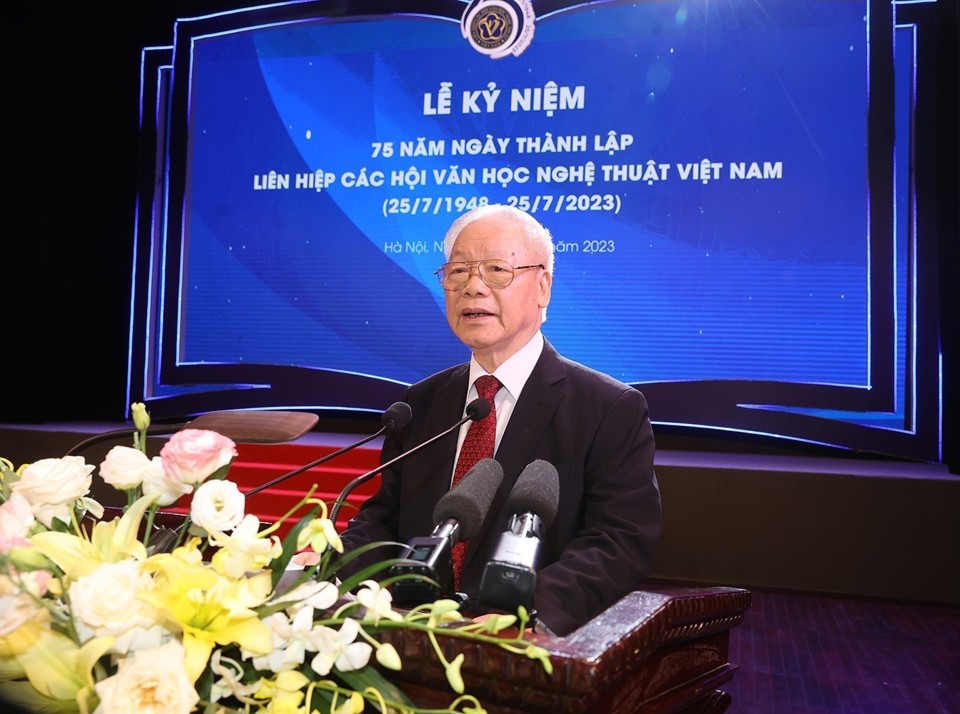 Tổng Bí thư Nguyễn Phú Trọng phát biểu tại lễ kỷ niệm. Ảnh: TTXVN