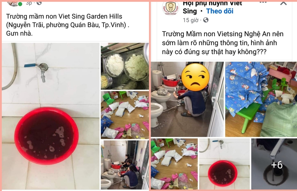 Những h&igrave;nh ảnh được cho l&agrave; nhếch nh&aacute;c, mất vệ sinh xảy ra tại trường mầm non Viet Sing&nbsp;&nbsp;Garden Hills được chia sẻ tr&ecirc;n mạng (ảnh cắt từ Facebook)