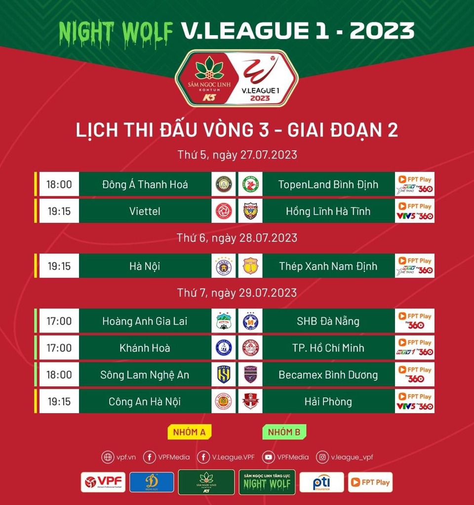Lịch thi đấu chi tiết vòng 3 giai đoạn 2 V-League 2023 - Ảnh 1