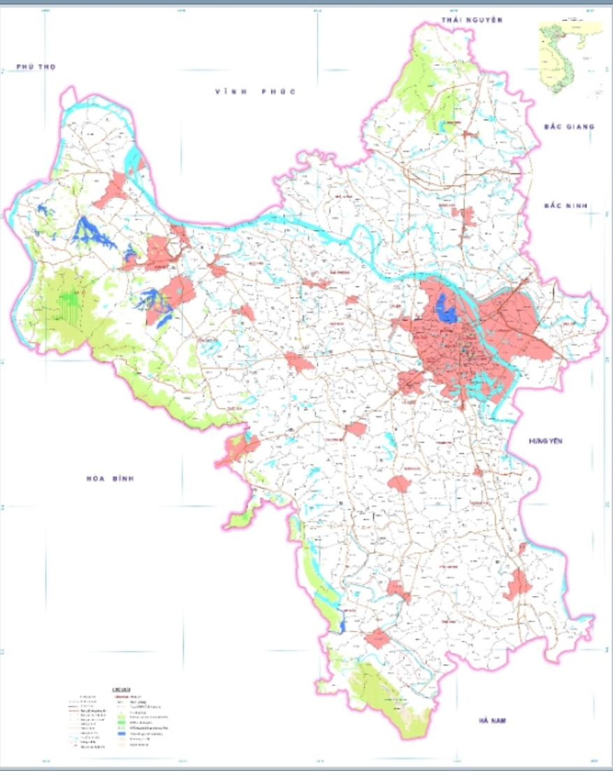 Bản đồ hiện trạng ph&acirc;n v&ugrave;ng m&ocirc;i trường TP H&agrave; Nội.