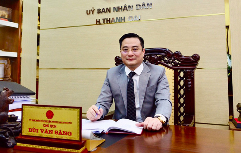 Chủ tịch UBND huyện Thanh Oai B&ugrave;i Văn S&aacute;ng. Ảnh: Phạm H&ugrave;ng