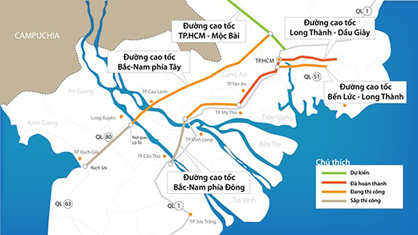 Sơ đồ tuyến cao tốc Bắc - Nam phía Đông giai đoạn 2017 - 2020.