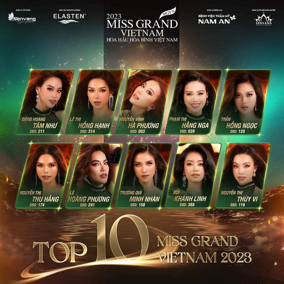 Top 10 th&iacute; sinh xuất sắc nhất Miss Grand Vietnam 2023.