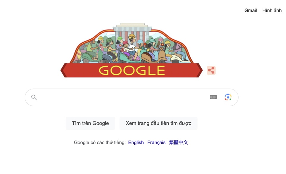 Google Doodle ng&agrave;y 2/9 ch&agrave;o mừng Quốc kh&aacute;nh Việt Nam. Ảnh: Google