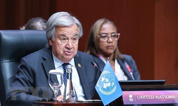 Tổng thư k&yacute; Li&ecirc;n hợp quốc Antonio Guterres ph&aacute;t biểu. (Ảnh: Dương Giang/TTXVN)&nbsp;