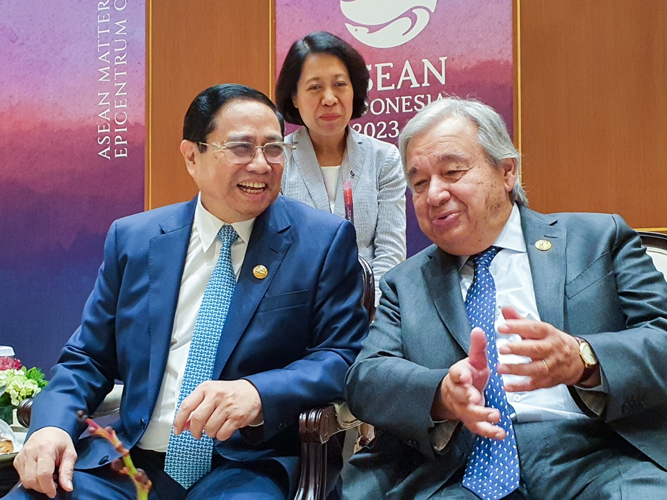 Thủ tướng Phạm Minh Ch&iacute;nh v&agrave; Tổng Thư k&yacute; Li&ecirc;n Hợp Quốc Ant&oacute;nio Guterres tại Hội nghị - Ảnh: VGP &nbsp;