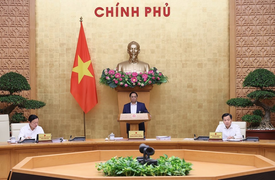 Thủ tướng Phạm Minh Chính chủ trì phiên họp Chính phủ thường kỳ tháng 8 năm 2023. Ảnh: Dương Giang