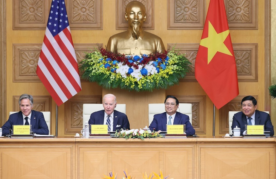 Thủ tướng Phạm Minh Chính và Tổng thống Mỹ Joe Biden dự Hội nghị cấp cao Việt Nam – Mỹ về Đầu tư và Đổi mới sáng tạo.  Ảnh: TTXVN