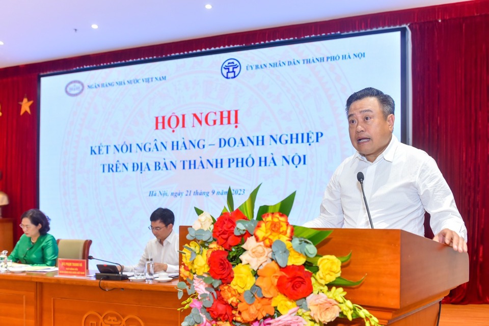 Chủ tịch UBND TP H&agrave; Nội Trần Sỹ Thanh ph&aacute;t biểu tại Hội nghị