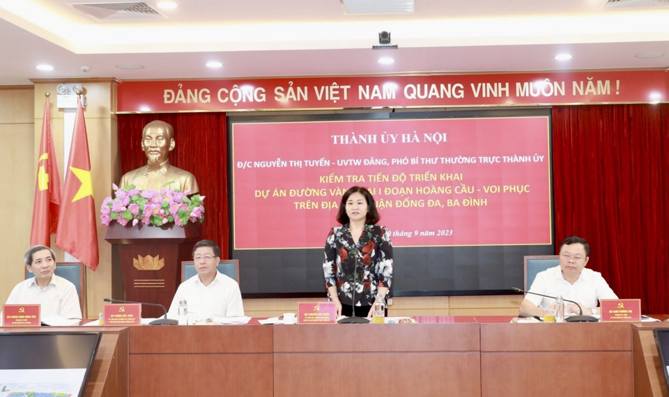 Phó Bí thư Thường trực Thành ủy Nguyễn Thị Tuyến phát biểu tại cuộc kiểm tra. Ảnh: Thanh Hải