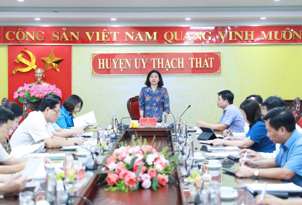 Phó Bí thư Thường trực Thành ủy Nguyễn Thị Tuyến phát biểu tại cuộc làm việc. Ảnh: Công Hùng