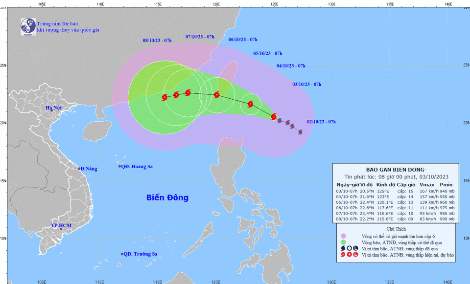 Đường đi của b&atilde;o KOINU s&aacute;ng 3/10.