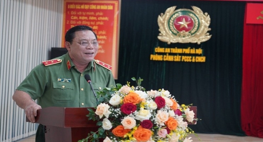 Trung tướng Nguyễn Hải Trung, Gi&aacute;m đốc C&ocirc;ng an TP H&agrave; Nội ph&aacute;t biểu.