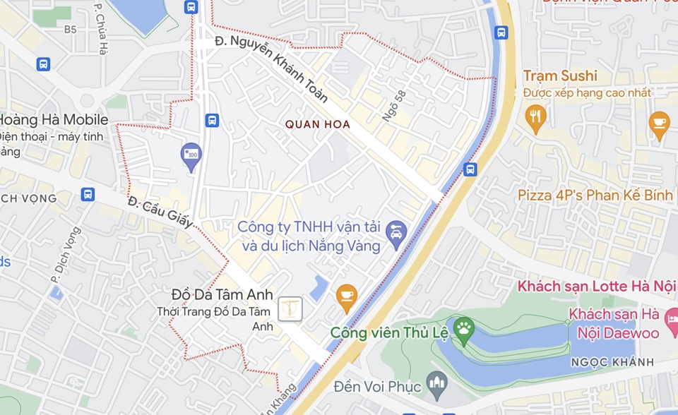 Phường&nbsp;Quan Hoa hiện c&oacute; diện t&iacute;ch tự nhi&ecirc;n l&agrave; 0,89 km2, đạt 16,15% so với ti&ecirc;u chuẩn; quy m&ocirc; d&acirc;n số l&agrave; 34.070 người, đạt 227,13% so với ti&ecirc;u chuẩn. Ảnh Google maps.