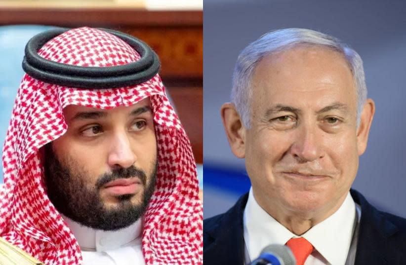 Th&aacute;i tử Ả Rập Saudi Mohammed bin Salman (b&ecirc;n tr&aacute;i) v&agrave; Thủ tướng Israel Benjamin Netanyahu . Ảnh: Reuters