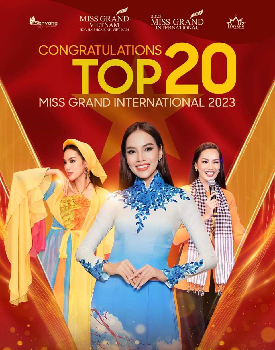 L&ecirc; Ho&agrave;ng Phương v&agrave;o Top 20 th&iacute; sinh xuất sắc nhất Miss Grand International 2023.