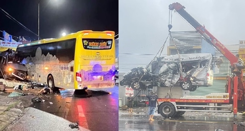 Hiện trường vụ tai nạn tr&ecirc;n Quốc lộ 20 khiến 5 người tử vong
