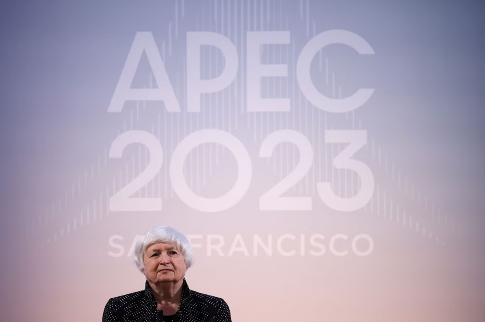 Bộ trưởng T&agrave;i ch&iacute;nh Mỹ Janet Yellen tại một sự kiện trong khu&ocirc;n khổ Hội nghị thượng đỉnh APEC 2023, ng&agrave;y 12/11. Ảnh: Reuters