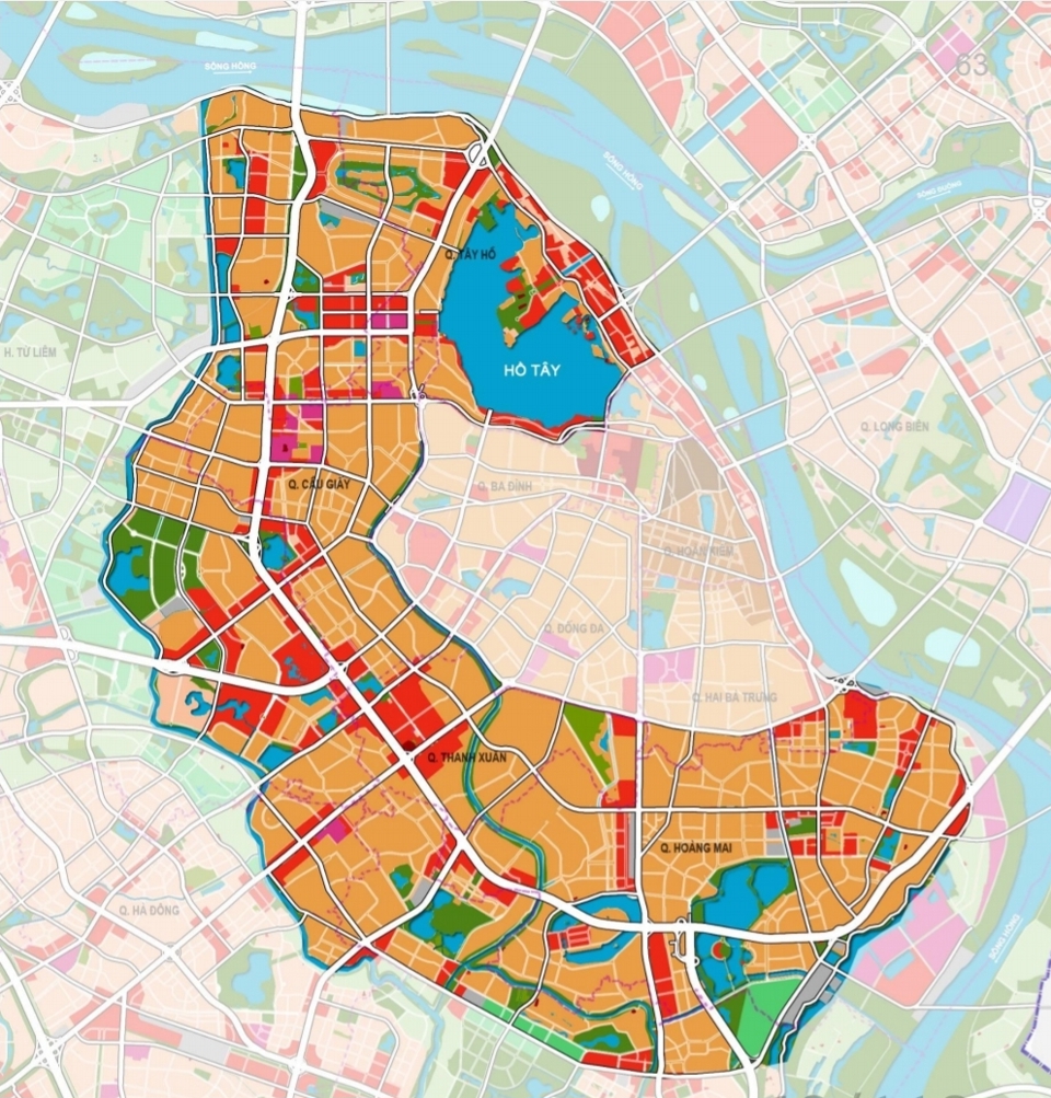 Sơ đồ khu vực nội đô mở rộng trong diều chỉnh Quy hoạch chung Thủ đô.