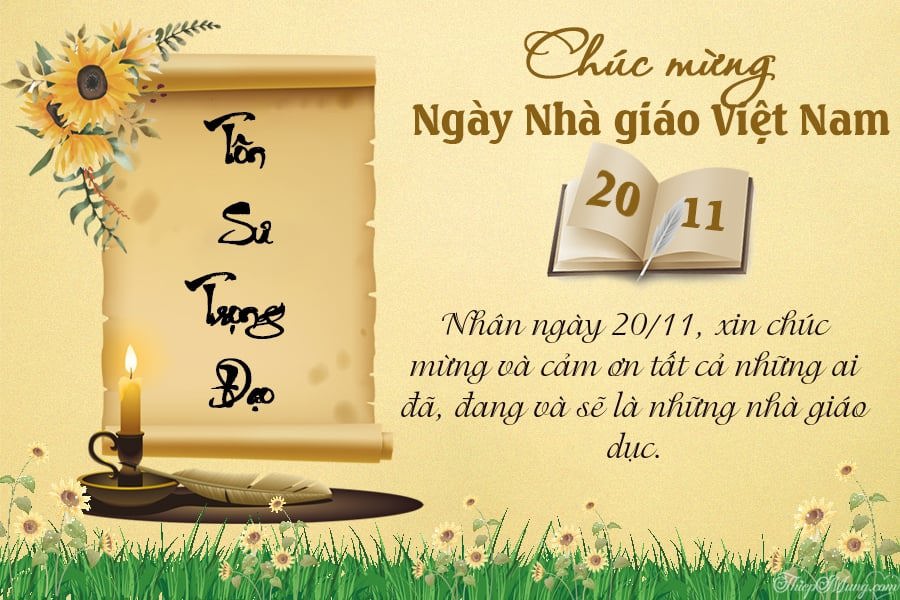 Thiệp tặng thầy, c&ocirc; gi&aacute;o ng&agrave;y 20/11 - T&ocirc;n sư trọng&nbsp;đạo.