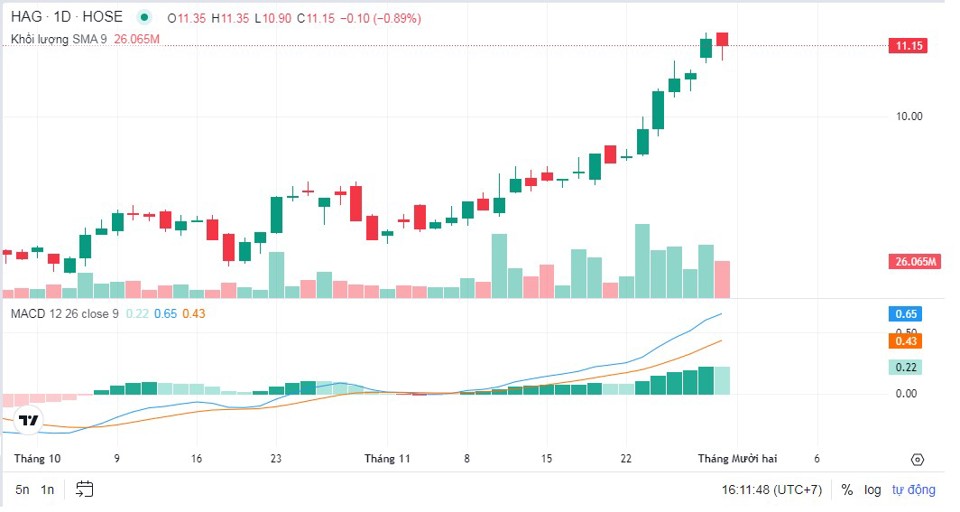 Diễn biến của cổ phiếu HAG trong th&aacute;ng 10 v&agrave; th&aacute;ng 11