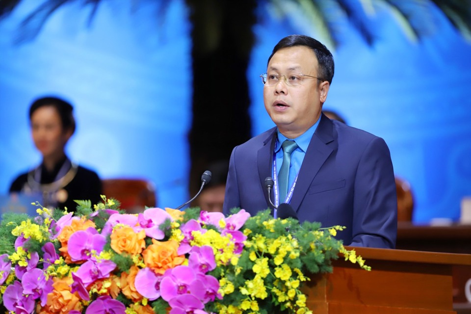 Chủ tịch LĐLĐ TP H&agrave; Nội Phạm Quang Thanh tham luận tại Đại hội C&ocirc;ng đo&agrave;n Việt Nam lần thứ XIII, nhiệm kỳ 2023 - 2028