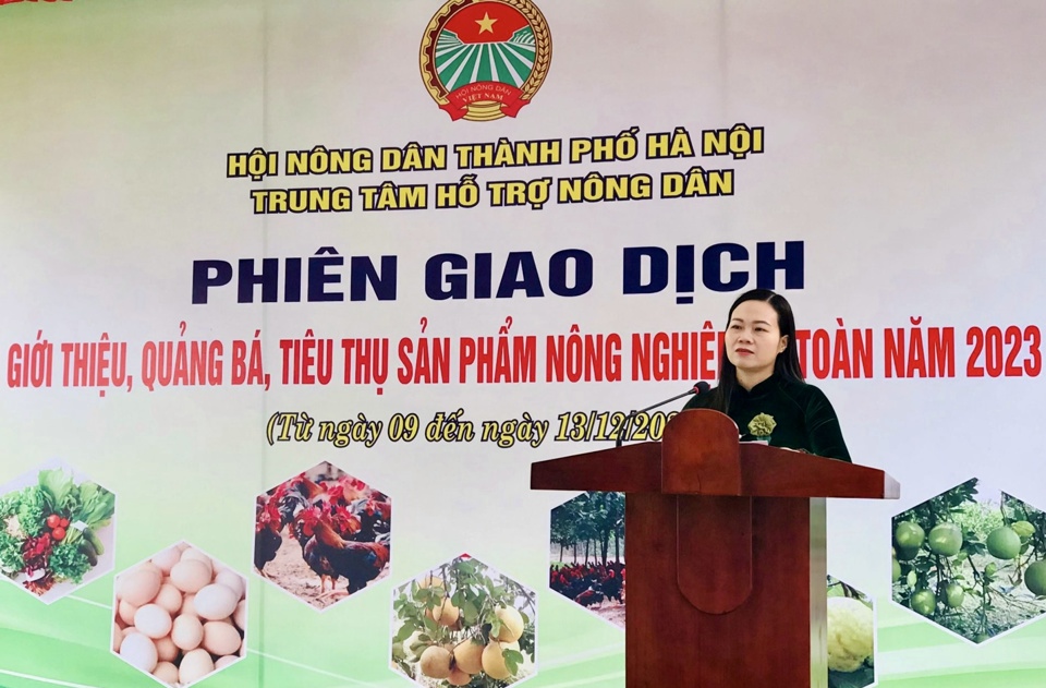 Ph&oacute; Chủ tịch Hội N&ocirc;ng d&acirc;n TP H&agrave; Nội, Gi&aacute;m đốc Trung t&acirc;m hỗ trợ n&ocirc;ng d&acirc;n TP L&ecirc; Thị Thanh Nh&agrave;n ph&aacute;t biểu.