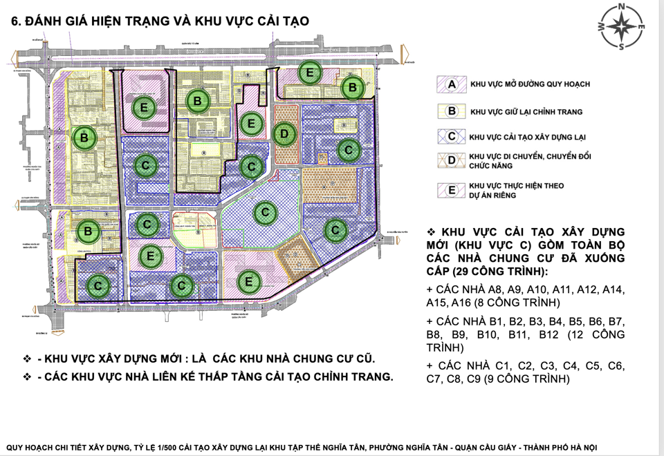 Khu vực x&acirc;y mới l&agrave; c&aacute;c khu nh&agrave; chung cư cũ; C&aacute;c khu vực nh&agrave; liền kề thấp tầng cải tạo chỉnh trang.