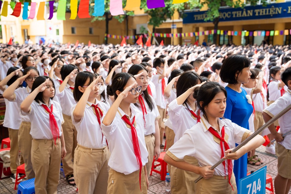 Học sinh Trường THCS Thái Thịnh, quận Đống Đa (Ảnh: FBNT)