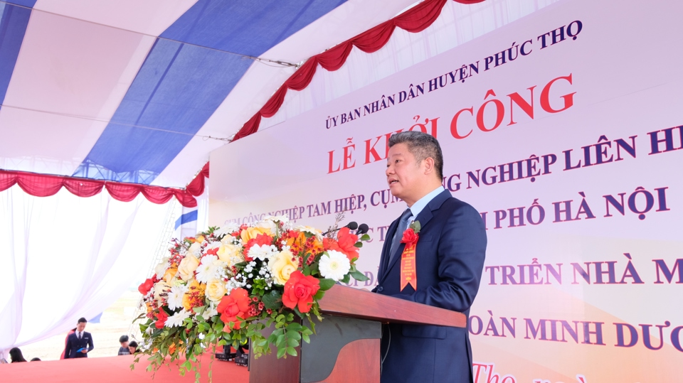 Ph&oacute; Chủ tịch UBND TP H&agrave; Nội Nguyễn Mạnh Quyền ph&aacute;t biểu tại lễ khởi c&ocirc;ng.