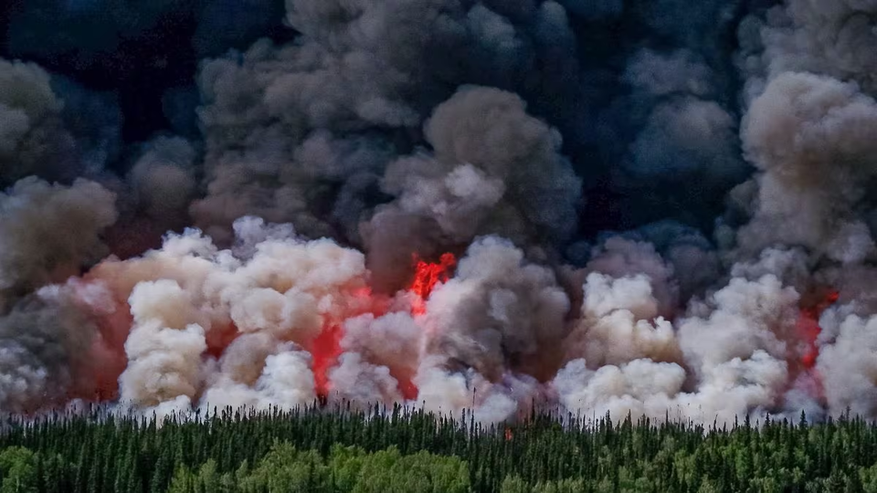 Kh&oacute;i bốc ra từ vụ ch&aacute;y rừng tại khu phức hợp Donnie Creek, ph&iacute;a Nam Fort Nelson, British Columbia, Canada, ng&agrave;y 3/6/2023. Ảnh: Reuters