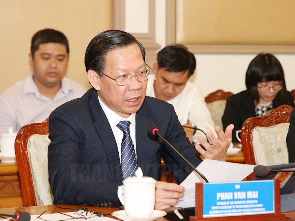 Chủ tịch UBND TP Hồ Ch&iacute; Minh Phan Văn M&atilde;i ph&aacute;t biểu tại buổi tiếp c&aacute;c nh&agrave; đầu tư&nbsp;