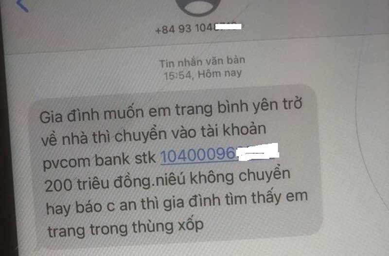 Tin nhắn của kẻ lạ mặt lợi dụng khi đọc được tth&ocirc;ng tin tr&ecirc;n mạng x&atilde; hội&nbsp; l&agrave; T. kh&ocirc;ng về nh&agrave;.