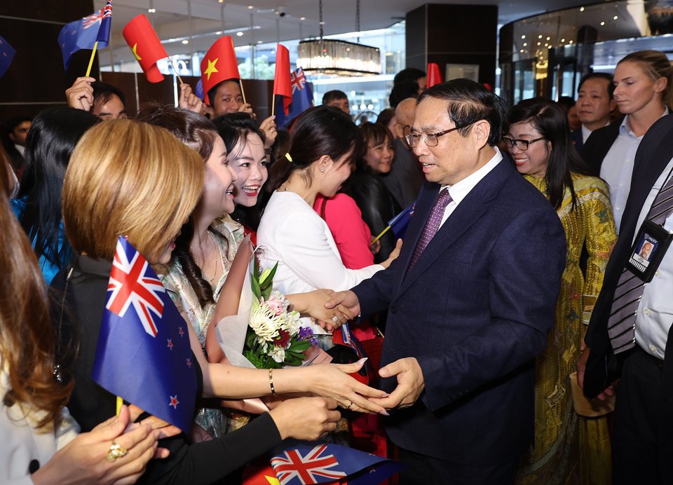 Thủ tướng Phạm Minh Ch&iacute;nh gặp mặt, chia sẻ v&agrave; động vi&ecirc;n kiều b&agrave;o tại New Zealand - Ảnh: VGP/Nhật Bắc