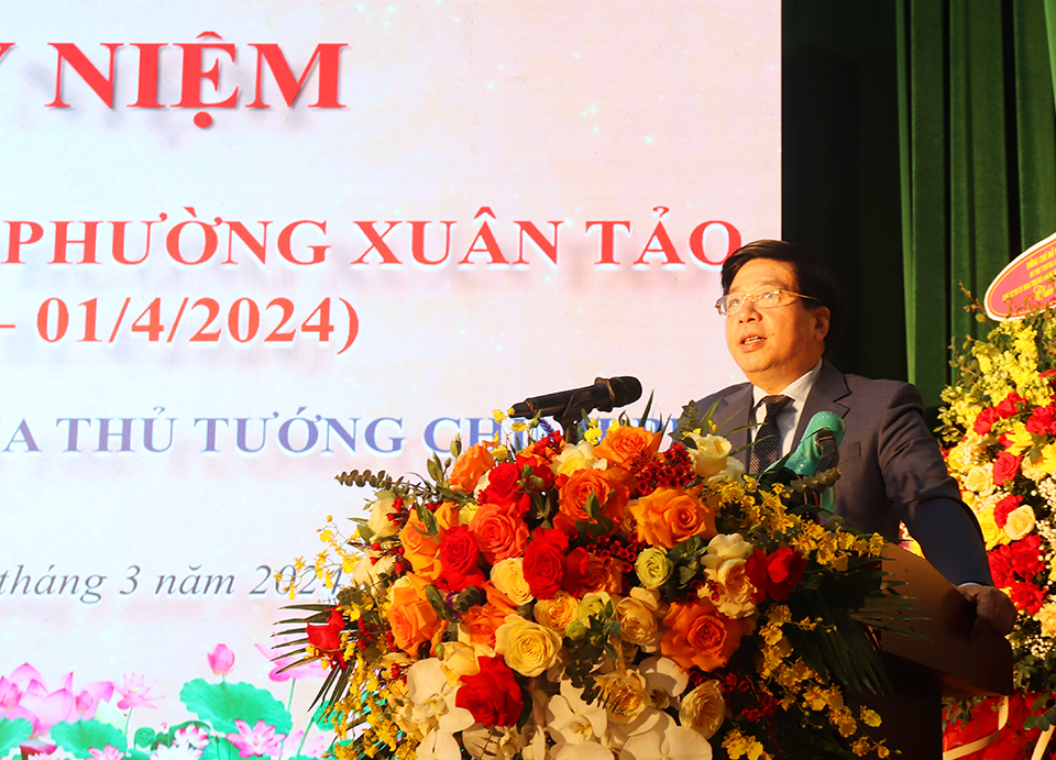 Chủ tịch UBND quận Bắc Từ Li&ecirc;m Nguyễn Hữu Tuy&ecirc;n ph&aacute;t biểu tại lễ kỷ niệm 10 năm th&agrave;nh lập phường Xu&acirc;n Tảo.