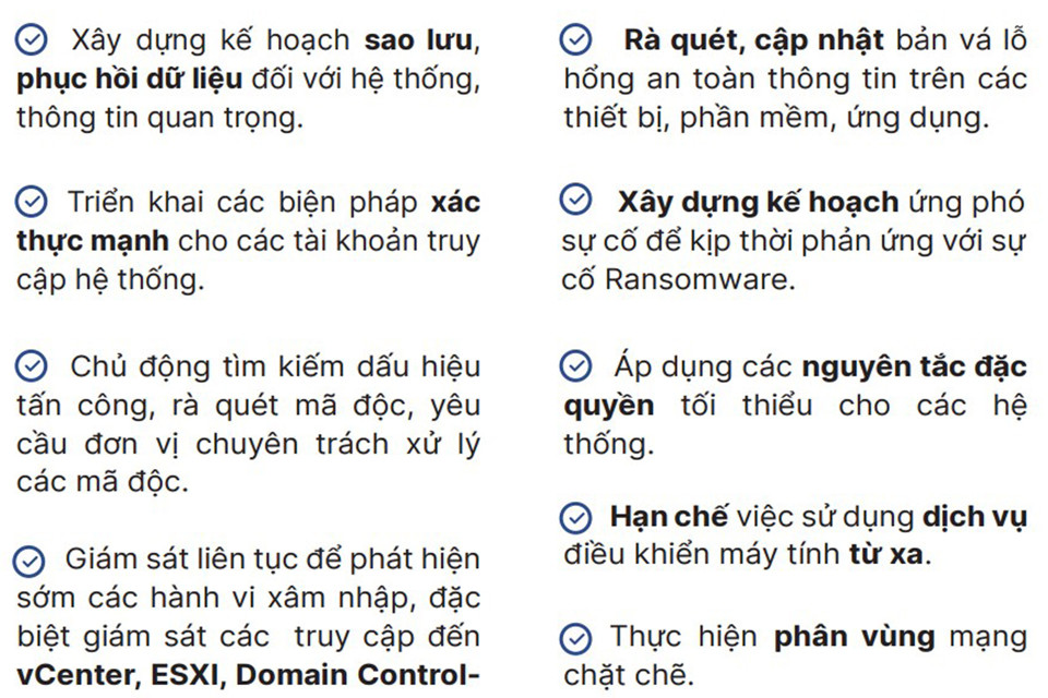 9 biện ph&aacute;p ph&ograve;ng chống tấn c&ocirc;ng ransomware c&aacute;c tổ chức, doanh nghiệp cần triển khai. Ảnh: NCSC