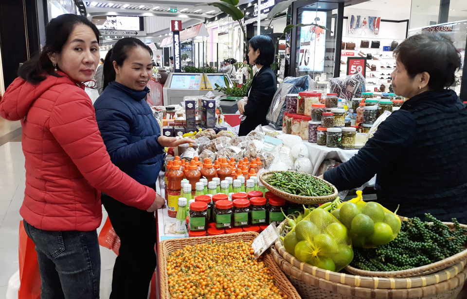 Người ti&ecirc;u d&ugrave;ng mua h&agrave;ng Việt tại Tuần h&agrave;ng Việt do Trung t&acirc;m x&uacute;c tiến Đầu tư, Thương mại, Du lịch H&agrave; Nội tổ chức tại AEON Long Bi&ecirc;n. Ảnh: Ho&agrave;i Nam