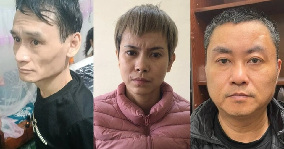 C&aacute;c đối tượngVũ Ho&agrave;ng Hải, Nghi&ecirc;m Thị Hường v&agrave; Nguyễn Minh Trường thời điểm bị bắt giữ.